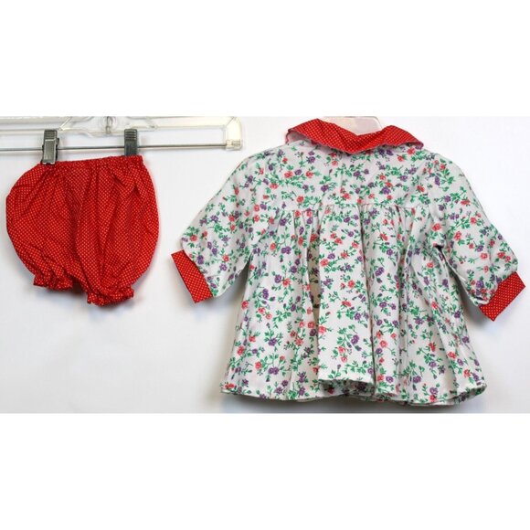 Vtg 90s Nannette Floral Baby Dress Bloomers Diaper Cover Red Dots Spring Summer - Picture 5 of 12